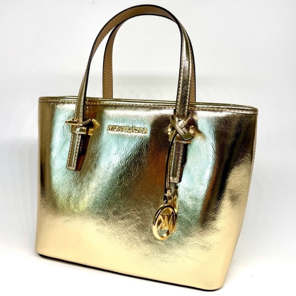 Michael Kors XS Jet Set Travel Top Zip Tote Bag Pale Gold - Picture 1 of 9